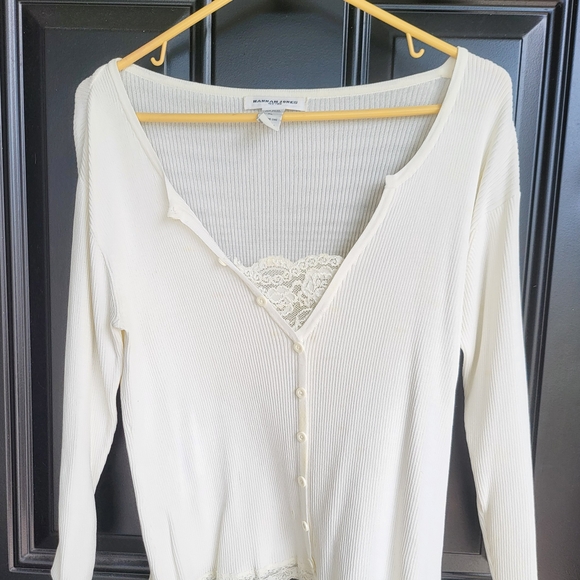 White Ribbed Button-Up Cardigan - Picture 1 of 4